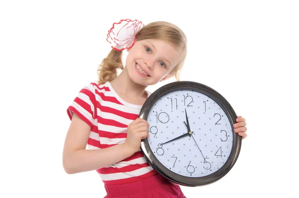 Smiling girl with clock — Stock Photo, Image