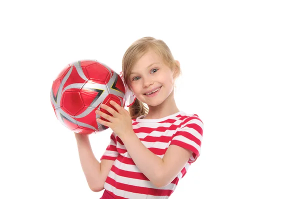Menina feliz com bola de futebol — Fotografia de Stock