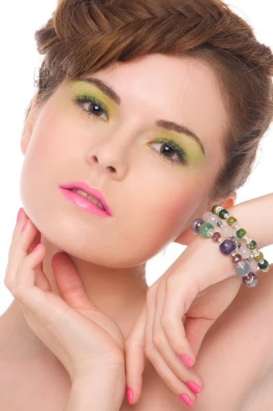 Mulher com jóias de pedras naturais — Fotografia de Stock