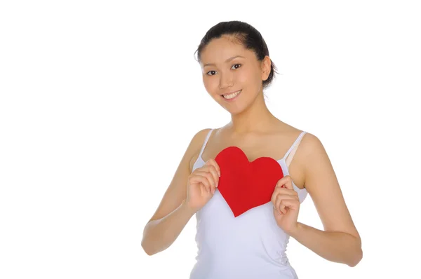 Krásné asijské ženy táhne srdce — Stock fotografie
