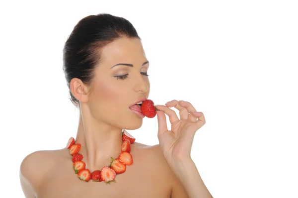 Sexig kvinna med smycken från strawberry — Stockfoto