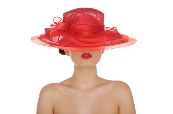 Schöne Frau mit rotem Hut — Stockfoto