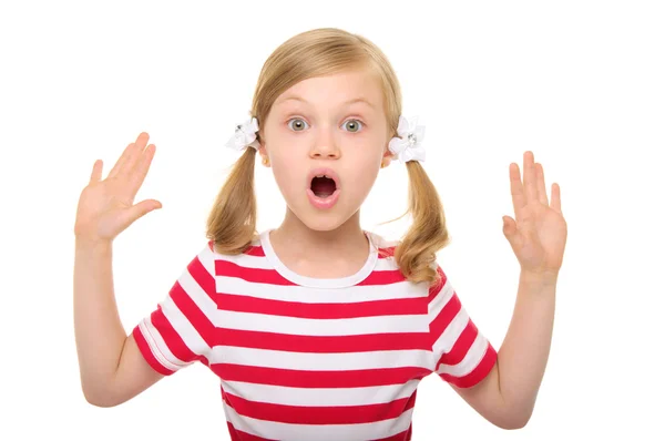 Surprised girl with hands up — Stock Photo, Image