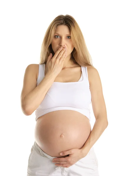 Mulher grávida surpreendida — Fotografia de Stock