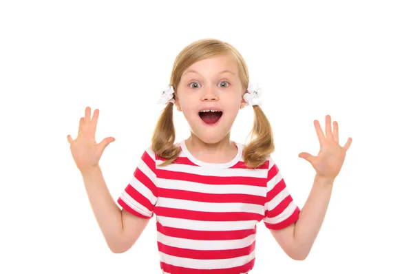 Happy girl with hands up — Stock Photo, Image