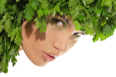 Beautiful woman with hat of parsley clipart