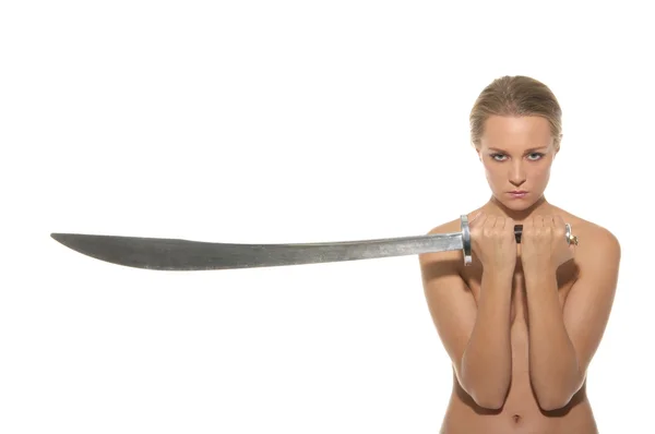 Sexy nude woman with sword — Stock Photo, Image