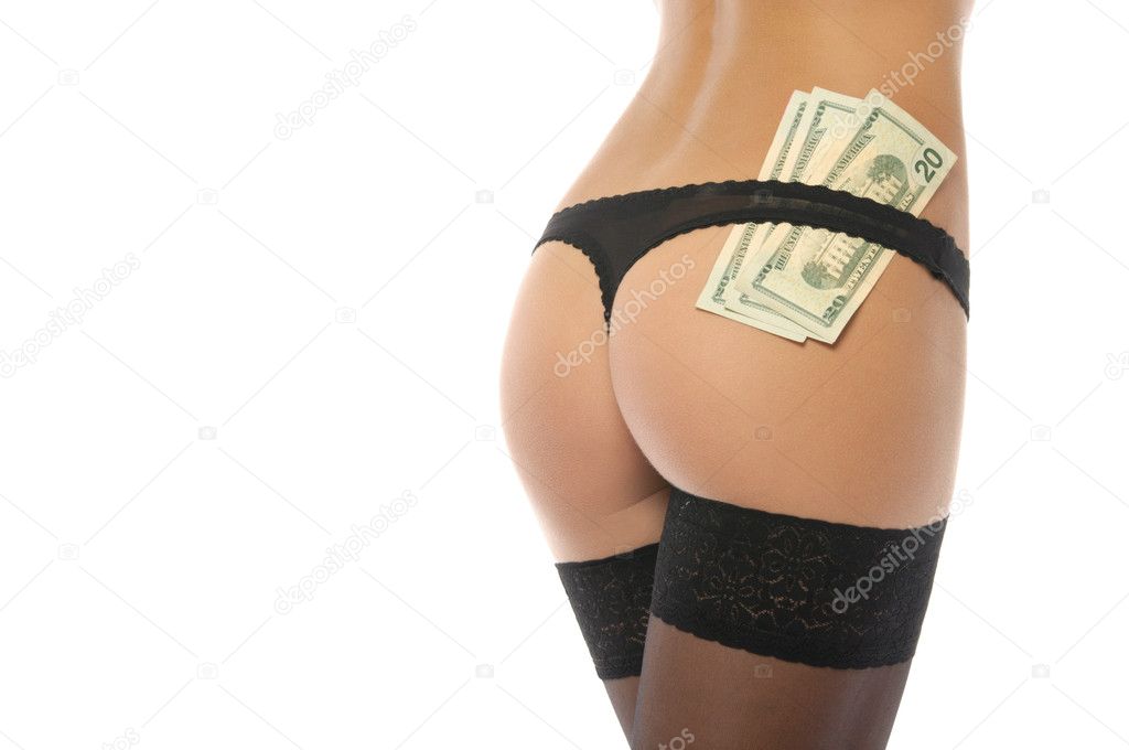 Sexy ass in black panties and money