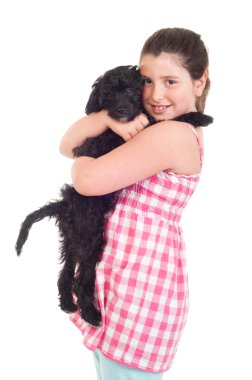 Girl holding dog clipart