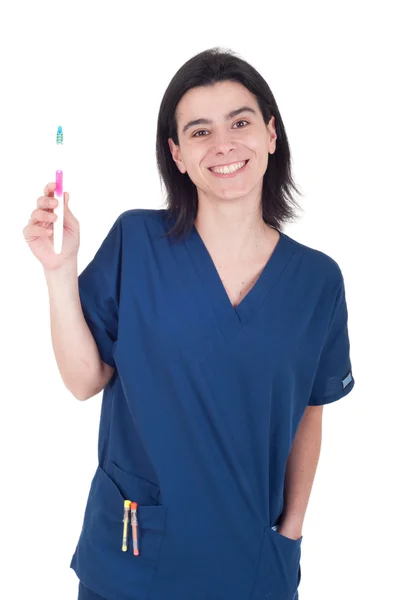 Стоматолог с зубной щеткой — стоковое фото