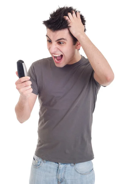 Man schreeuwen in mobiele — Stockfoto