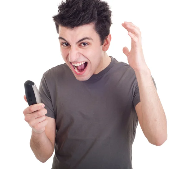 Man schreeuwen in mobiele — Stockfoto