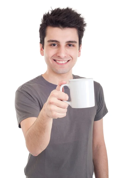 Uomo che tiene la tazza — Foto Stock