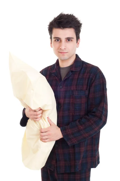 Άνθρωπος στο πιτζάμες κρατώντας το μαξιλάρι — Φωτογραφία Αρχείου