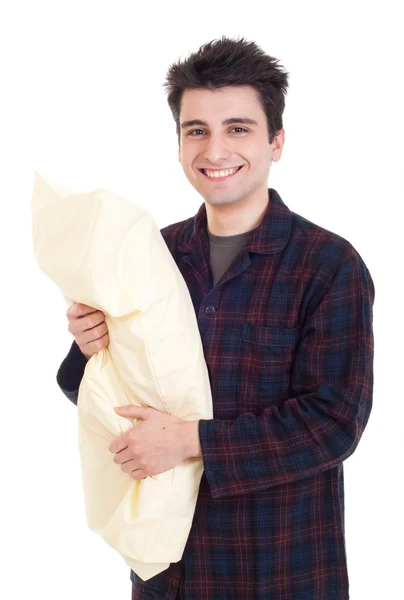 Άνθρωπος στο πιτζάμες κρατώντας το μαξιλάρι — Φωτογραφία Αρχείου