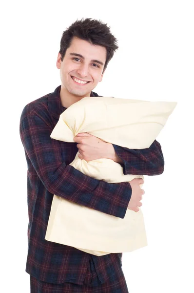 Férfi pizsama holding párna — Stock Fotó