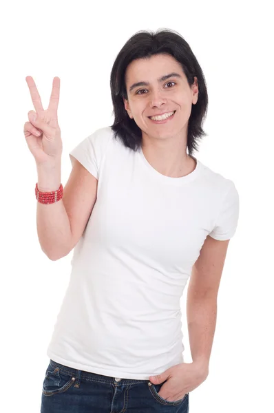 Woman showing victory sign — Stock Photo, Image
