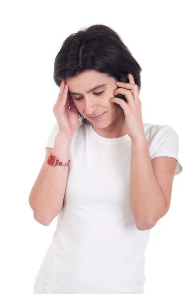 Stressad kvinna på telefon — Stockfoto