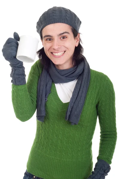 Winter woman holding mug — Stock Photo, Image