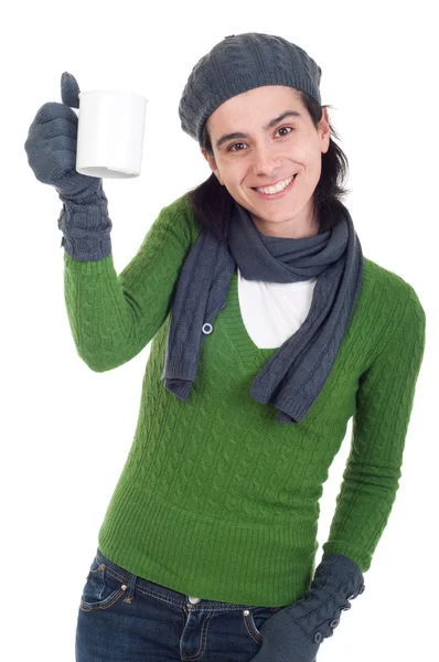 Kış kadın holding kupa — Stok fotoğraf
