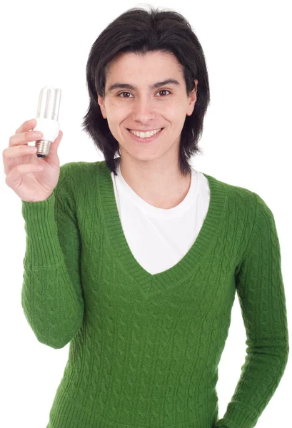 Woman holding lightbulb — Stock Photo, Image
