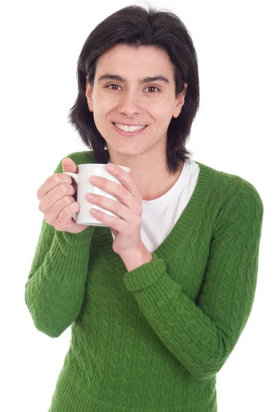 Donna che tiene la tazza — Foto Stock