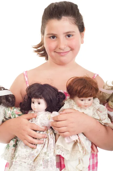 Liten flicka med dockor — Stockfoto