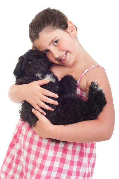 Kız holding köpek — Stok fotoğraf