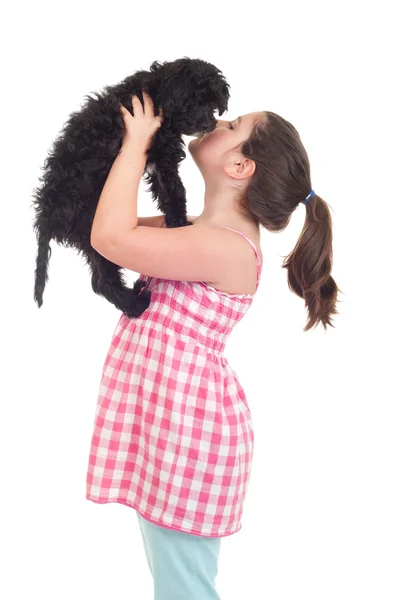 Mädchen küsst Hund — Stockfoto