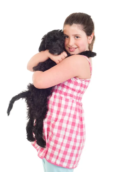 Kız holding köpek — Stok fotoğraf