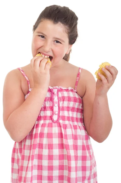 Chica comiendo patatas fritas —  Fotos de Stock