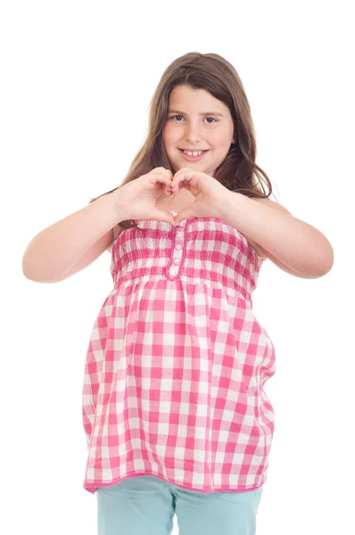 Κορίτσι που δείχνει σύμβολο καρδιάς — Φωτογραφία Αρχείου
