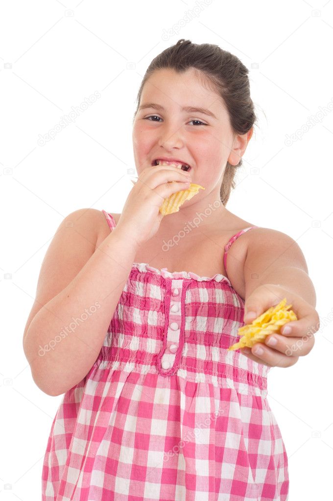 Girl offering chips