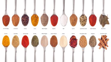 Spices collection on spoons clipart