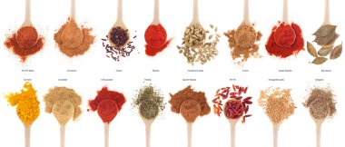 Spices collection on spoons clipart