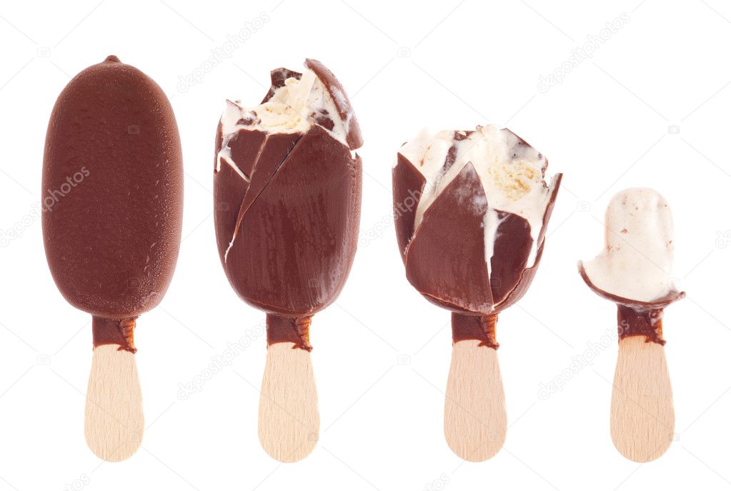 Chocolate ice cream being eaten up