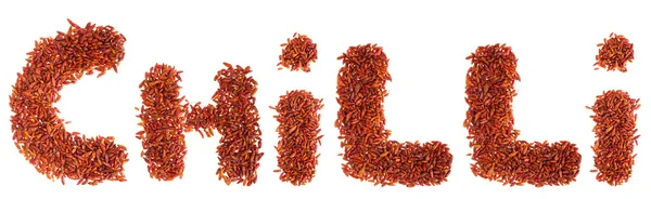 Chilli written with chilli peppers — Stock Photo, Image