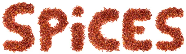 Spices written with chilli peppers — Stock Photo, Image