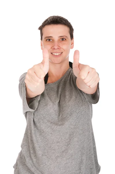 Mulher mostrando polegares para cima — Fotografia de Stock