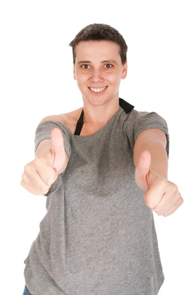 Mulher mostrando polegares para cima — Fotografia de Stock