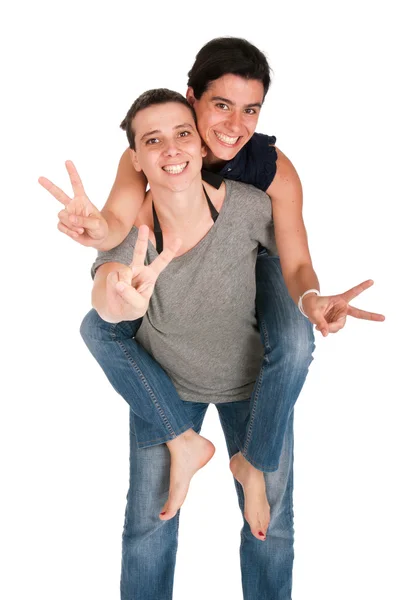 Stock image Sisters showing victory sign