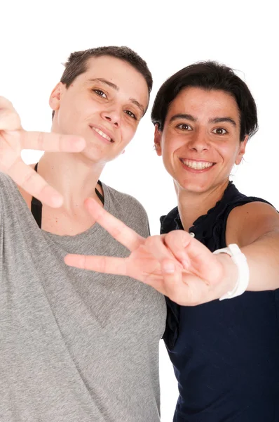 Irmãs mostrando sinal de vitória — Fotografia de Stock