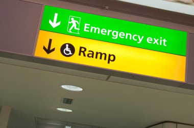Emergency exit and ramp access sign clipart