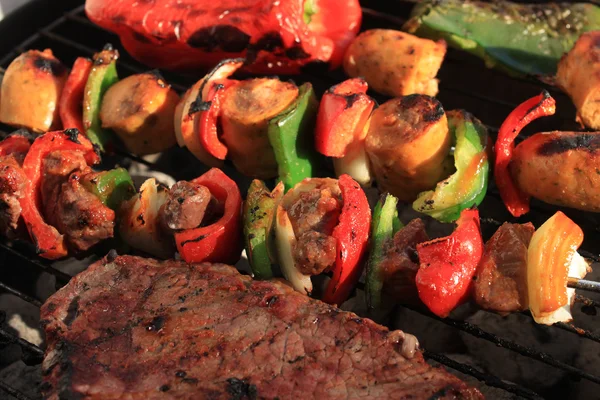 stock image Barbecue shish kabob and steak