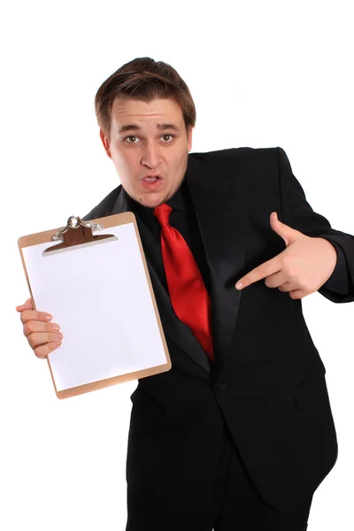 Man holding Clipboard with blank page — Stock Photo, Image