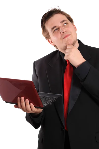 stock image Man with small computer laptop