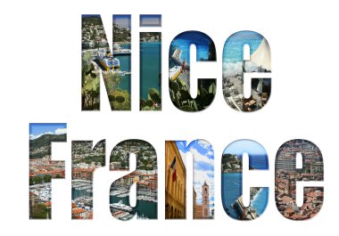 Nice, France with different tourist spots clipart