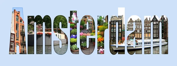 Amsterdam met verschillende toeristische plekken — Stockfoto