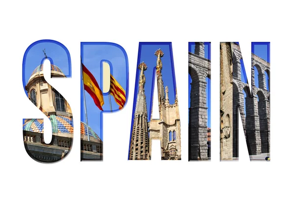 España texto con diferentes puntos turísticos — Foto de Stock