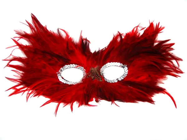 Kırmızı halloween tüylü maske — Stok fotoğraf